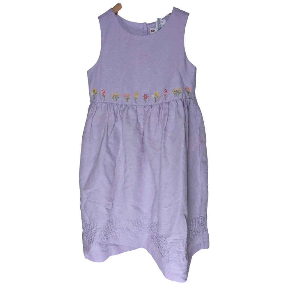 Vintage Gymboree Rainbow Tag Floral Linen Dress Girls XL 5-6‎ Lilac cottagecore